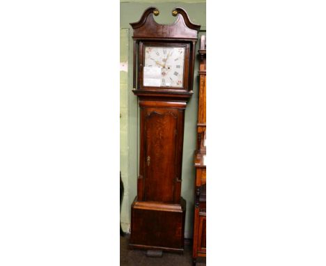 An oak thirty hour longcase clock, painted dial signed Wm Lister, Halifax