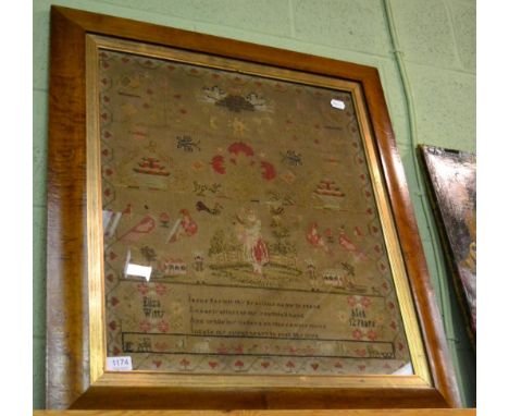 A 19th century needlework sampler by Eliza Witty aged 12 