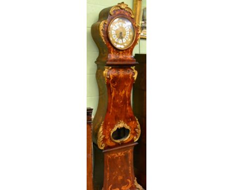 A French reproduction inlaid and gilt metal mounted chiming longcase clock, movement back plate stamped F.H.S, Germany, chimi