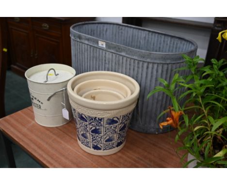 Modern tall metal garden planter, height 34 cm, length 59 cm, depth 32 cm, kitchen composter and three graduated garden pots
