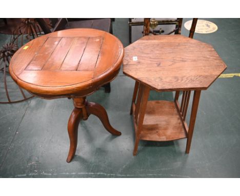 An oak occasional table and modern mahogany tripod table 