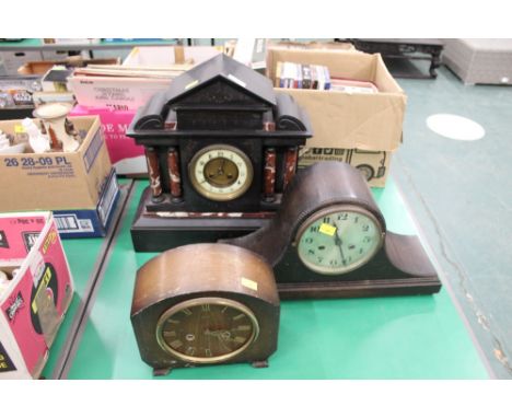 A Victorian slate mantle clock, mid 20th century mantle clock and another 