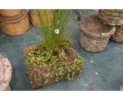 Rectangular sandstone garden planter, height 17 cm, width 47 cm, depth 38 cm 