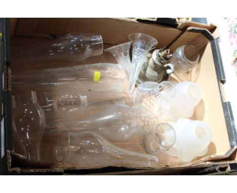 Oil lamp chimneys, glass shades etc 