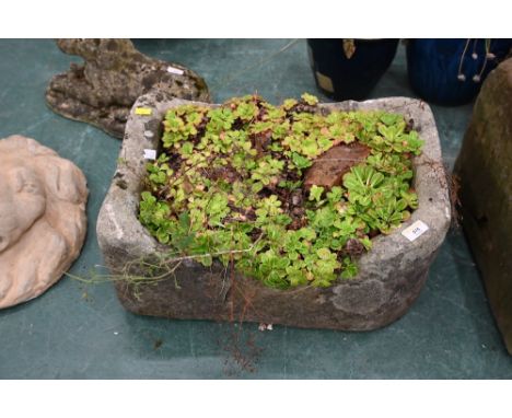 Rectangular sandstone planter, height 26 cm, width 52 cm, depth 32 cm 