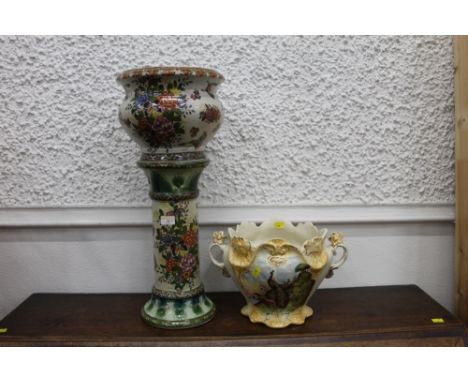 Floral planter on stand, height 60 cm, diameter 26 cm, and two handled planter