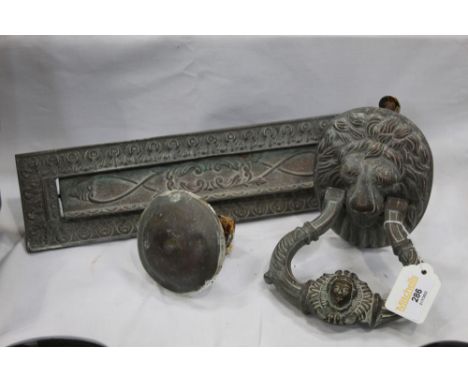 Vintage letter box, lion door knocker and handle 