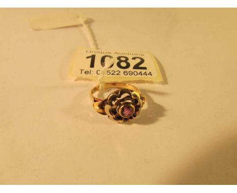 A vintage amethyst set ring in rose gold, stamped 750, circa 1940's.