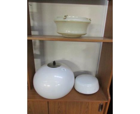 A 'Flycatcher' lamp shade, 1 other and a large plastic lamp shade