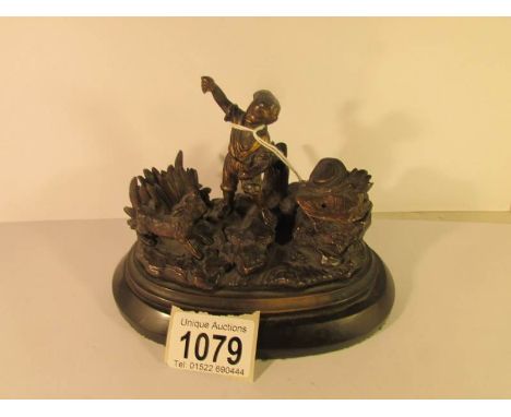 A cold painted bronze inkstand (missing inkwell)