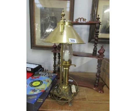 A brass table lamp