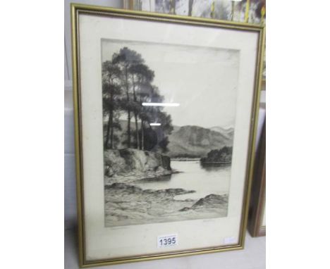A framed and glazed drypoint etching 'Friar's Crag, Derwentwater' by John Fullwood F.W.A., R.B.A., limited to 150 signed proo