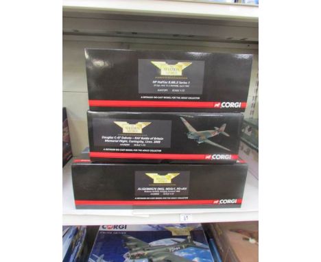 3 boxed Crogi Aviation Archive limited edition 1.72 scale aircraft, AA36902, AA38204, AA37201, Dakota, Halifax etc