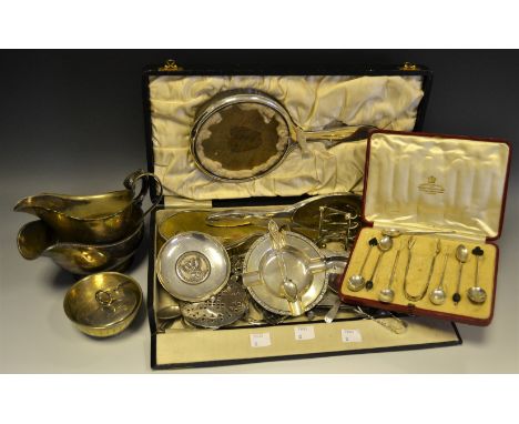 Silver and Plate - a pair of silver ashtrays, D.B Bros, Birmingham; a Victorian silver decorative frame; a pair of Indian sil