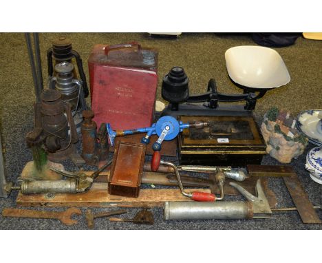 Tools and Salvage - an early 20th century Yorkshire bill hook stamped Sgt. Skeleton no. 2; drill bits; others; 19th century r