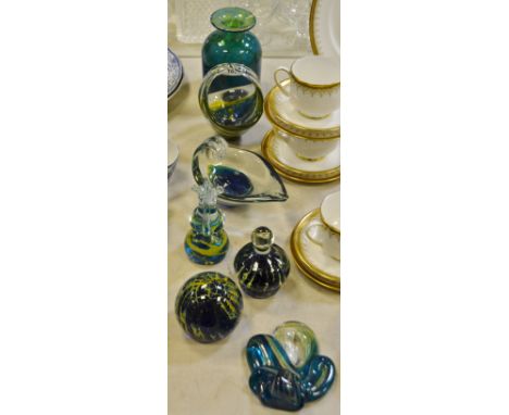 Glassware - Mdina flask, signed to base; Mdina knight chess piece signed to base; others, Mdina style including paperweights,