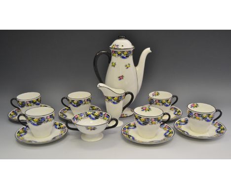 A Royal Doulton coffee set for six pattern H1651 comprising coffee pot, sucrier, creamer, cups and saucers