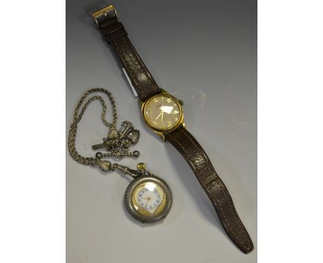 A Gentleman's Tissot 9ct gold wristwatch ; a silver fob watch