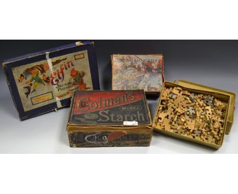 A Chad Valley 'The Elfin Jig-saw Puzzle, original box; another  Zig-Zag Puzzle Co. military scene jigsaw; others one in a J &