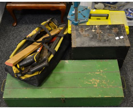 Two carpenter's tool boxes; tools including a Paramo No.10 plane; Spear and Jackson hand saws; fret saw; pad saws; screwdrive