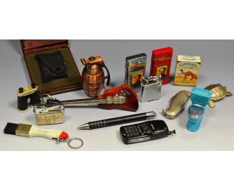 Novelty Lighters - Ronson Electronic 7;  paint brush lighter;  lavatory lighter;  binoculars;  electric guitar;  Chairman Mao