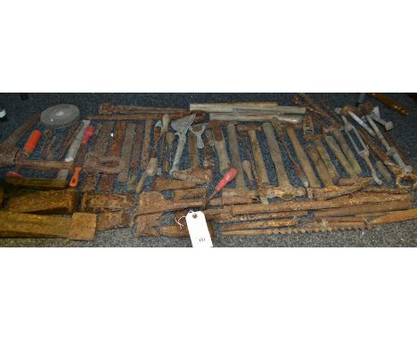 Tools - assorted twist drills, hammers, log splitter, farrier rasps etc