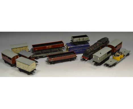 A Hornby Dublo Edl18 3-rail 2-6-4 Standard Tank Locomotive 80054; a High-Sided Wagon D2, boxed; a Vent Insul Meat wagon; anot