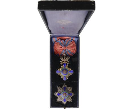 Grand Cross Set, 1st Model (1877), for Military in Time of Peace. Sash Badge, 115x72 mm, Silver gilt, both sides dark blue en