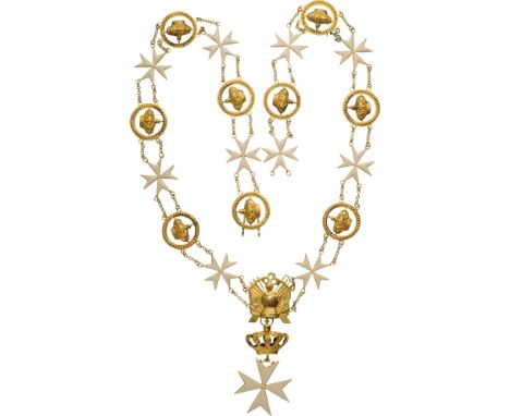 Collar Chain, 1st Class, instituted in 1048. Collar Badge, 79x45 mm, gilt Bronze, both sides enameled, military trophee suspe