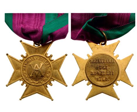 Commander`s Cross. Neck Badge, 55 mm, gilt bronze, original suspension ring and long neck ribbon. 847 I