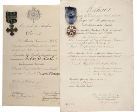 from the Politechnical School in Bucharest, Railways Lieutenant during WW1. Officer 's Cross, 1st Model (Regency Model),  Civ