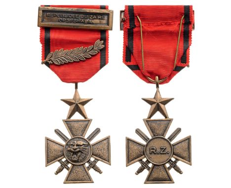 Breast Badge, 35 mm, Bronze, with original suspension ring and ribbon with bronze palm and clasp "REPUBLIQUE DU ZAIRE, OPS/SH