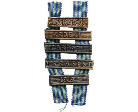 Bars  "Marasti", "Ardeal", "Carpati", "Marasesti", "1919", on original thin ribbons. Rare and intersting! I- R!"Oituz", "Jiu"