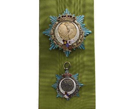 Grand Cross Set, 1st Class, instituted in 1905. Sash Badge, 56 mm, partially gilt Silver, multipart construction, superimpose