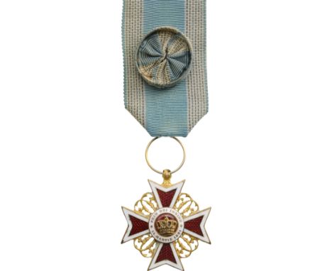 Officer 's Cross, 1st Model, Civil. Breast Badge, 35 mm, Silver gilt, both sides enameled, original ring and ribbon with rose