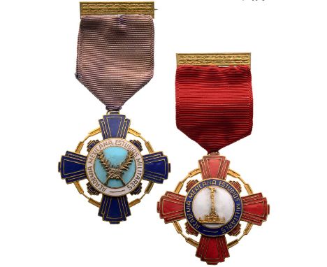 1st and 2nd Classes. Breast Badges, 48 mm, gilt bronze, obverse enameled, central medallions gilt bronze, enameled, original 