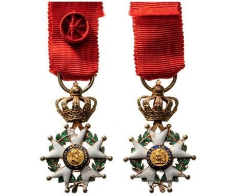 Officer`s Cross Miniature, 2nd Empire (1852-1870). Breast Badge, gilt Silver, 20 mm, enameled (some cracks in the enamel), ce