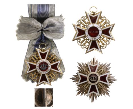 Grand Cross Set for Ladies, 1st Type, Civil. Sash Badge, 78 mm, Silver gilt, enameled, original suspension ring and ribbon wi