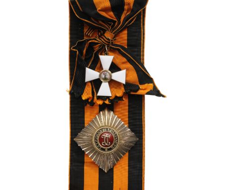 Grand Cross Set, 1st Class, instituted in 1769. Sash Badge, 54 mm, gilt Silver, original suspension ring, loop and long sash.