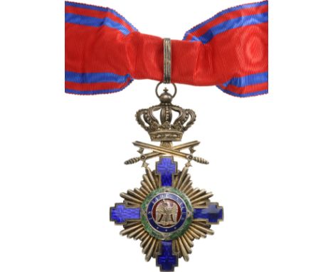Commander's Cross, 1st Model for Military in Time of Peace. Neck Badge, 98x62 mm, Silver gilt, both sides dark blue enameled,