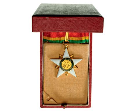 Commander`s Cross. Neck Badge, gilt bronze and enamel, original suspension ring, loop and ribbon, "TRAVAIL, LIBERTE, PATRIE",