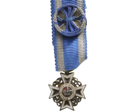 Officer 's Cross Miniature, 1st Model for Civil. Breast Badge, 15 mm, gilt Silver, original ribbon with rosette. Rare and sup