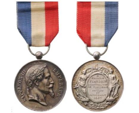 Medal, silver, 33 mm, on obverse portrait of Louis Bonaparte by Barre to right; on reverse allegory and cartouche with dedica