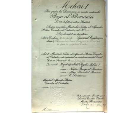 instituted on the 8th of April 1880, to a Romanian Guard. Awarding document, 228x218 mm, dated 29.03.1930. Very rare document