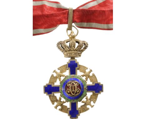 Commander's Cross, Intermediary Model (1932) for Civil. Neck Badge, 97x67 mm, gilt Silver, maker's mark "Resch" enameled, ori