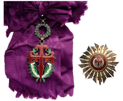 Grand Cross Set, instituted in 1172. Sash Badge, 105x53 mm, Silver, obvers partially enameled, original long sash. Breast Sta