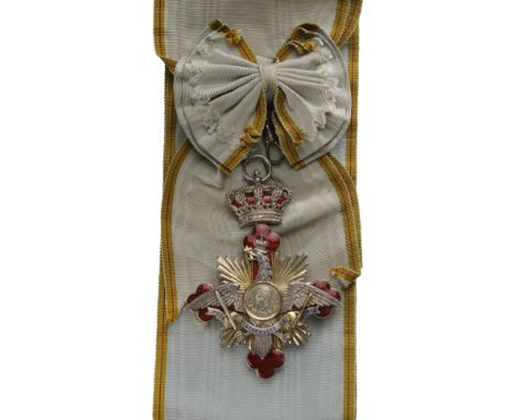 Grand Cross Badge, intituted in 1906. Sash Badge, 105x77 mm, gilt Silver, trefoiled, red enameled, GOLD edge and 9 rays betwe