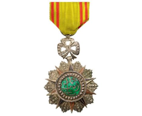 Officer`s Cross, 4th Class, Mohamed es Sadok Bey (1859 - 1882). Breast Badge, silver with brilliant cut rays, 50 mm, enameled