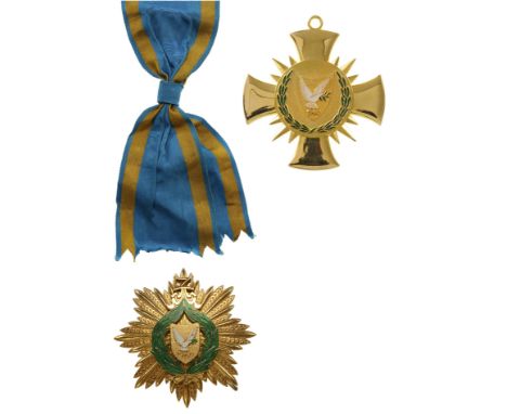 Grand Cross Set, 1st Class, instituted in 1991. Sash Badge, 78x62 mm, gilt Bronze, original suspension ring and complete long