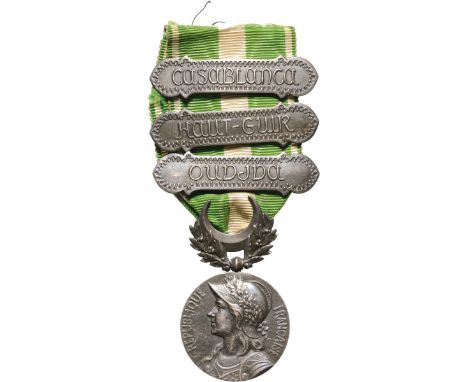 Breast Badge, 30 mm, Silver, original suspension ring and ribbon with clasps "Casablanca", "Haut-Guir" and "Oudjda". I